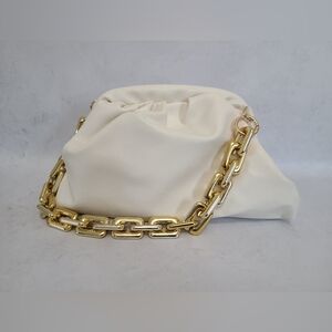 Faux Leather Dumpling Clutch with Chain Link Strap